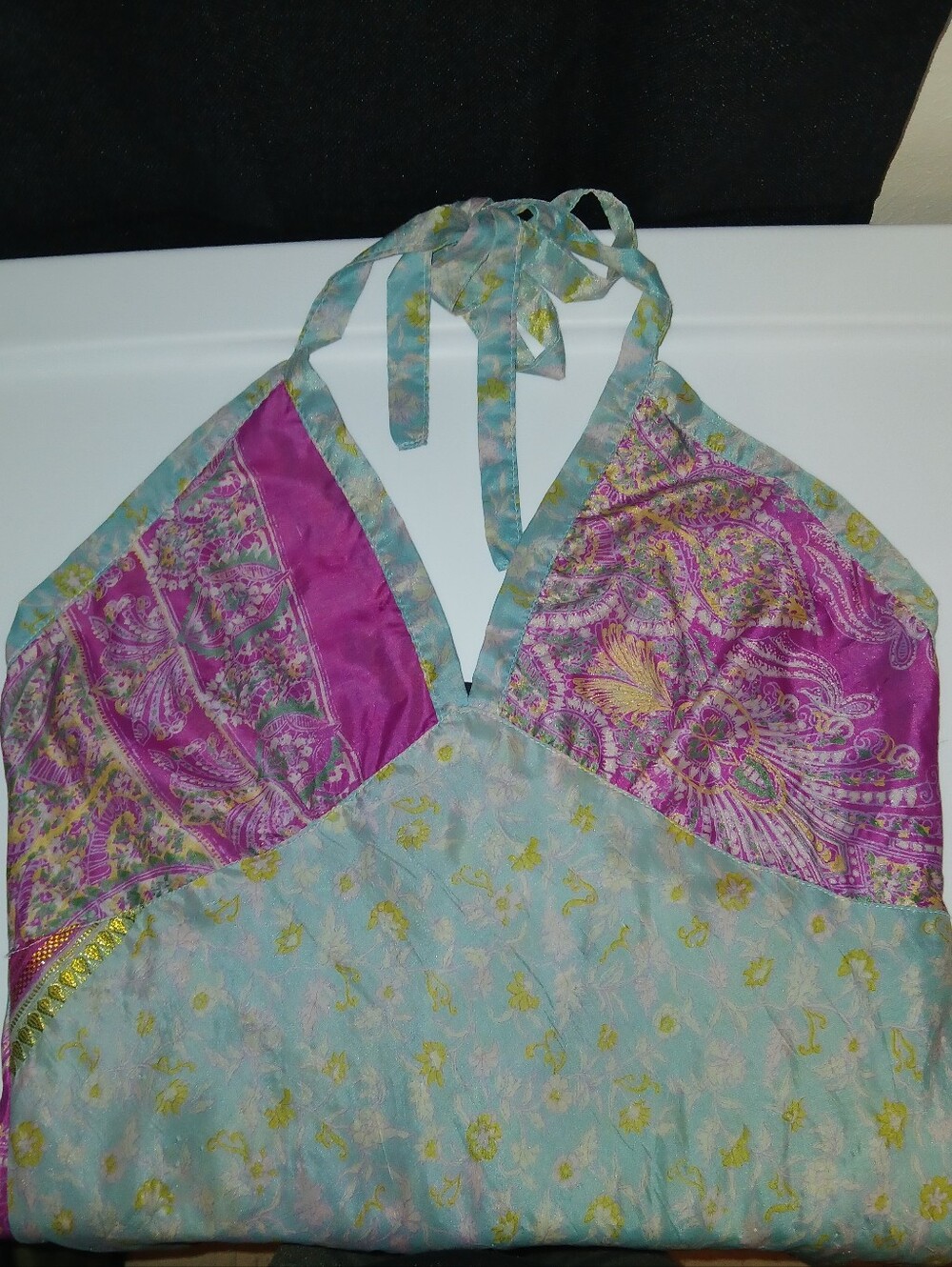 Jedzebel Multicolored 100% Silk Patterned Halter Dress, Size L Women's